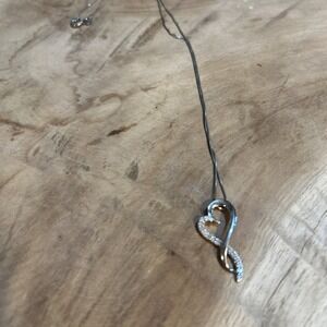 925 Sterling Silver 0.10 Carat Diamond Open Heart Pendant Necklace Sky